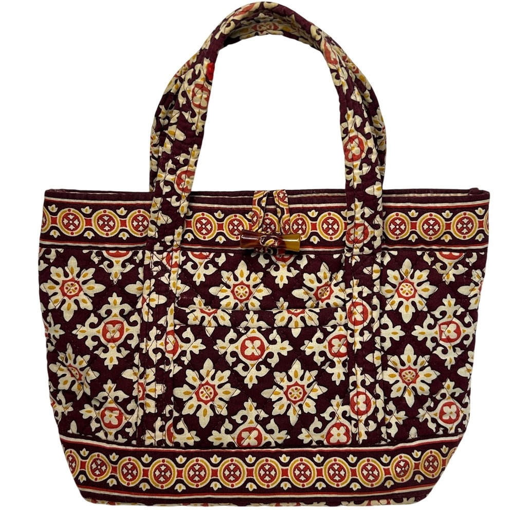 Vera Bradley Tote Bag‎ Purse Quilted Burgundy Medallion Red Floral Print